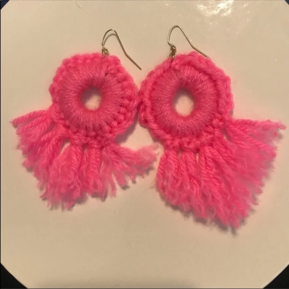 Bundle of 2 Crochet Boho Fringe Earrings (Handmade)
